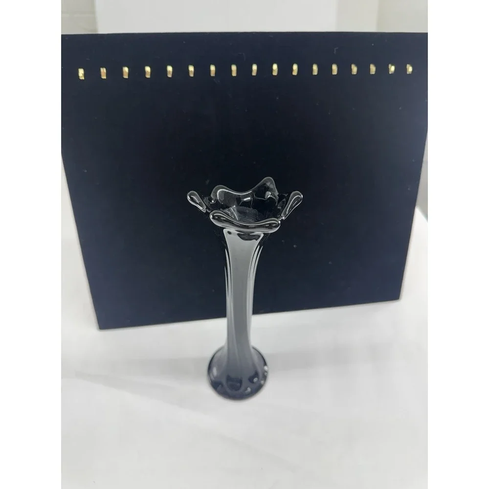 VTG  Black Amethyst Swung Style Ruffled Bud Vase MCM 8.5